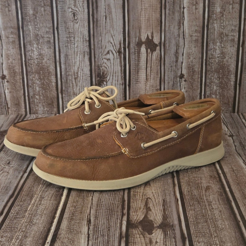 Sz 10 M Mens Sperry Top-Sider Defender Brown Leather Lightweight Boat Shoes